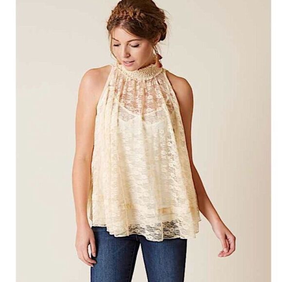Free People Myrna Lace Floral Sheer Tunic Tank Top size XS - Picture 2 of 6